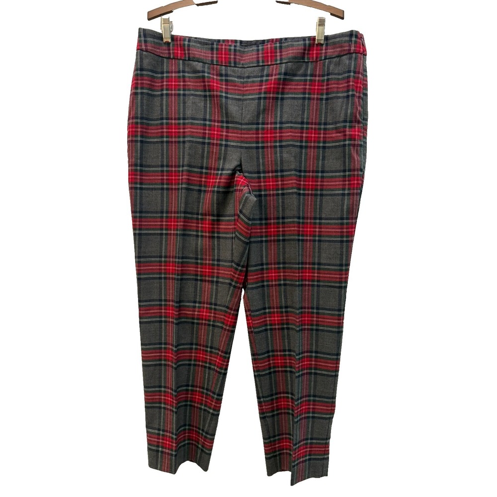 Talbots‎ Size 16 Petite Grey Red Plaid Slim Flat Front Wool Blend Ankle Pants